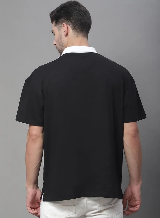 Take Two Men Black Oversized Polo T-Shirt with Contrast Trim
