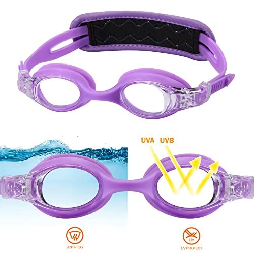 RUIGAO Kids Swim Goggles Age 2-6, Toddler Goggles No Hair Pull,UV Protection/Anti Fog/Padded HeadBand (1PK Kids - Purple) - Image 3