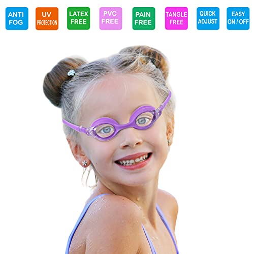 RUIGAO Kids Swim Goggles Age 2-6, Toddler Goggles No Hair Pull,UV Protection/Anti Fog/Padded HeadBand (1PK Kids - Purple) - Image 2
