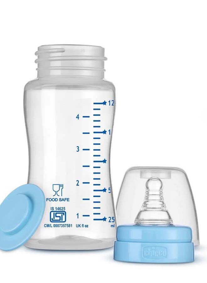 Chicco Feed Easy Milk Feeding Bottle for Babies & Toddlers, V-Shaped Anti-Colic System to Prevent Colic, Gas & Discomfort, For Comfortable latch, Ultra-Soft Silicone Nipple, Spill-Proof Cap & Stopper, BPA-free, Slow Flow, 0m+ (Pink, 125 ml Bottle, Blue) - Image 3