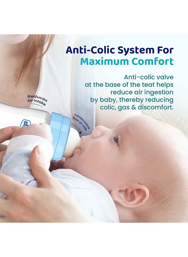 Chicco Feed Easy Milk Feeding Bottle for Babies & Toddlers, V-Shaped Anti-Colic System to Prevent Colic, Gas & Discomfort, For Comfortable latch, Ultra-Soft Silicone Nipple, Spill-Proof Cap & Stopper, BPA-free, Slow Flow, 0m+ (Pink, 125 ml Bottle, Blue) - Image 4