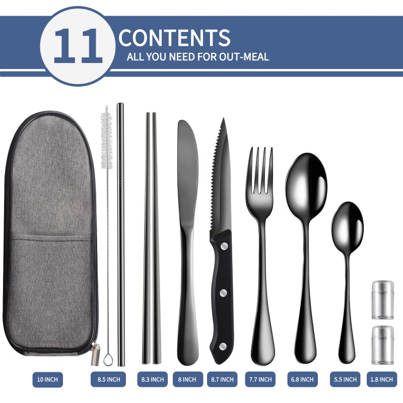 Logcow Travel Utensils Set with Case, 10-Piece Reusable Stainless Steel Camping Cutlery, Portable Fork Spoon Knife Chopsticks & Straw for Work, Lunch, Picnic (Rose Gold) - Image 2