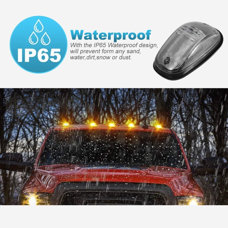 Partsam 5PCS Cab Marker Clear/Amber 45LED Top Roof Light Compatible with Dodge Ram 1500 2500 3500 4500 5500 Pickup 2003 2004 2005 2006 2007 2008 2009 2010 2011 2012 2013 2014 2015 2016 2017 2018 - Image 3