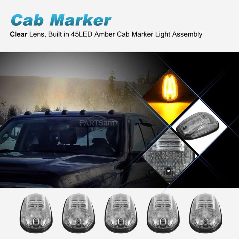 Partsam 5PCS Cab Marker Clear/Amber 45LED Top Roof Light Compatible with Dodge Ram 1500 2500 3500 4500 5500 Pickup 2003 2004 2005 2006 2007 2008 2009 2010 2011 2012 2013 2014 2015 2016 2017 2018 - Image 2