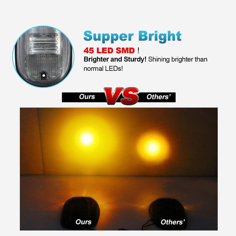 Partsam 5PCS Cab Marker Clear/Amber 45LED Top Roof Light Compatible with Dodge Ram 1500 2500 3500 4500 5500 Pickup 2003 2004 2005 2006 2007 2008 2009 2010 2011 2012 2013 2014 2015 2016 2017 2018 - Image 4