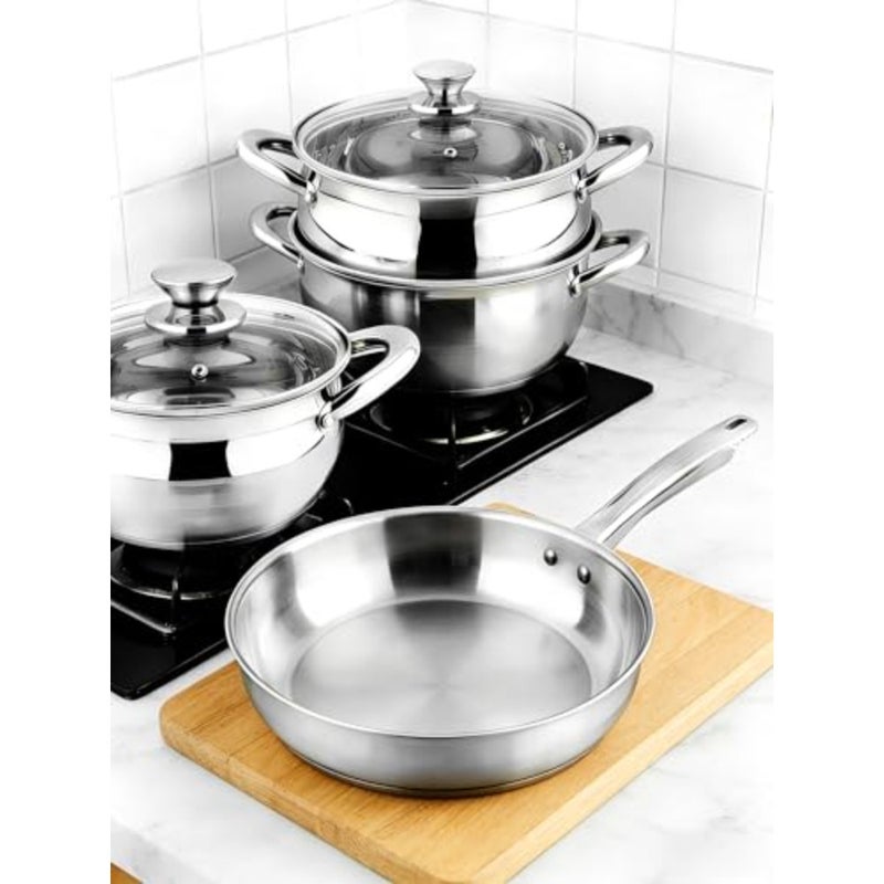 Cologne 7-Piece Cookware Set, 18/10 Stainless Steel Pots and Pans Set with Glass Lids, 18cm 20cm 24cm Casseroles and 24cm Fry Pan - Image 2