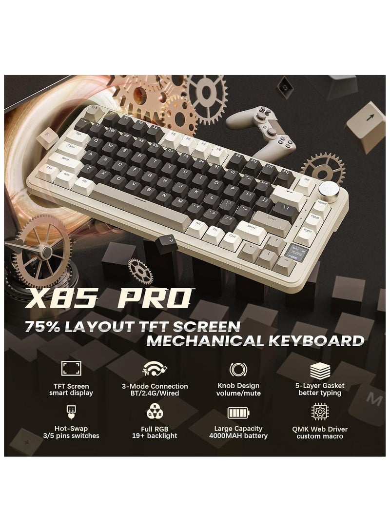 ATTACK SHARK X85Pro Wireless Mechanical Gaming Keyboard – Hot-Swappable – 75% Compact Layout – Smart TFT Display & Metal Knob – Tri-Mode Connection (Bluetooth 5.1, 2.4GHz, USB-C) – RGB Backlight – Gasket Mount – PBT Keycaps – PC Laptop Mac Compatible (Star Black) - Image 2