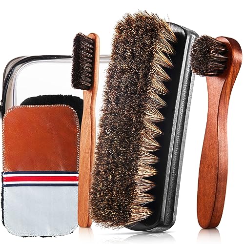 ZJoey 6 Pcs Horsehair Shine Shoes Brush Kit Polish Dauber Applicators Cleaning Leather Shoes Boots Care Brushes Suede Cleaner Brush with Microfiber Shoe Gloves6 Pcs Style E - Image 1