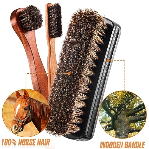 ZJoey 6 Pcs Horsehair Shine Shoes Brush Kit Polish Dauber Applicators Cleaning Leather Shoes Boots Care Brushes Suede Cleaner Brush with Microfiber Shoe Gloves6 Pcs Style E - Image 3