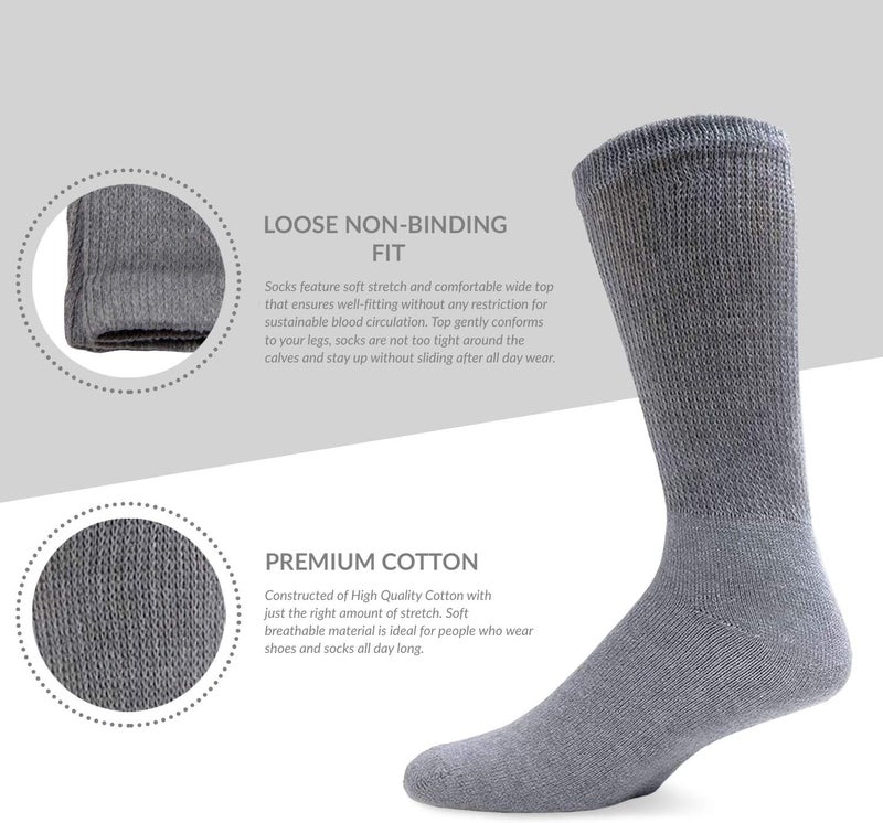 Brooklyn Socks Big and Tall Diabetic Cotton Crew Socks King Size Mens Athletic Crew Socks 1316 Gray  6 pairs - Image 5