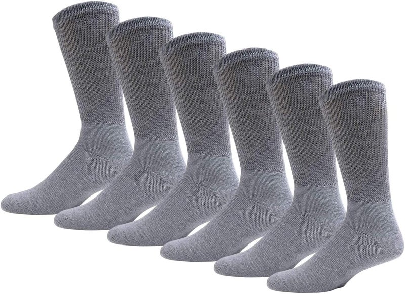 Brooklyn Socks Big and Tall Diabetic Cotton Crew Socks King Size Mens Athletic Crew Socks 1316 Gray  6 pairs - Image 1