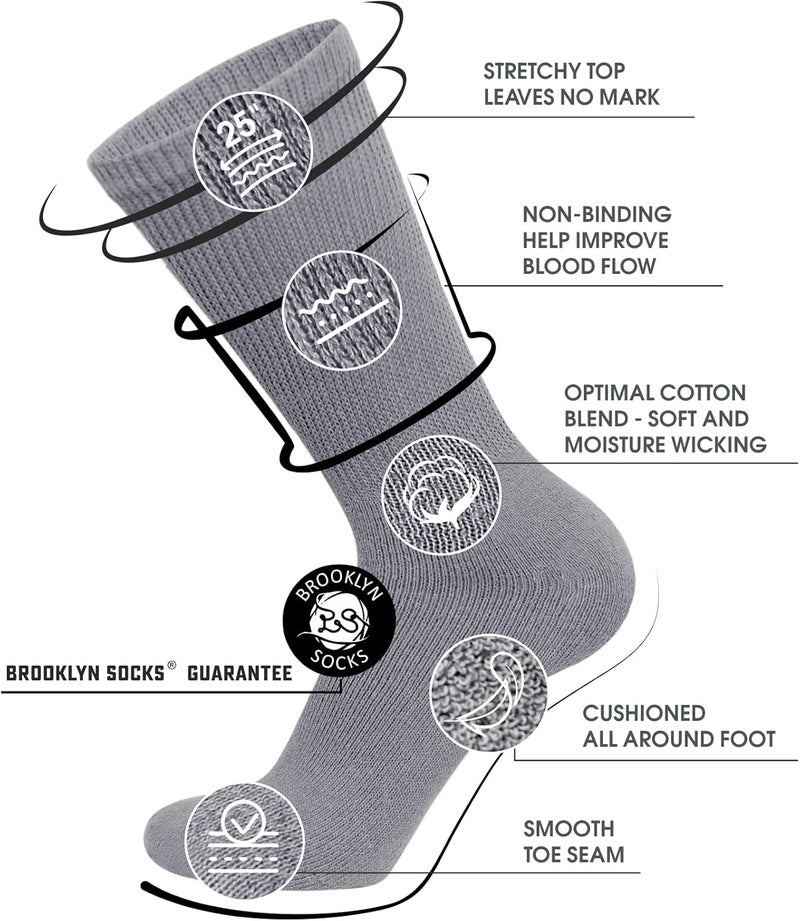 Brooklyn Socks Big and Tall Diabetic Cotton Crew Socks King Size Mens Athletic Crew Socks 1316 Gray  6 pairs - Image 2