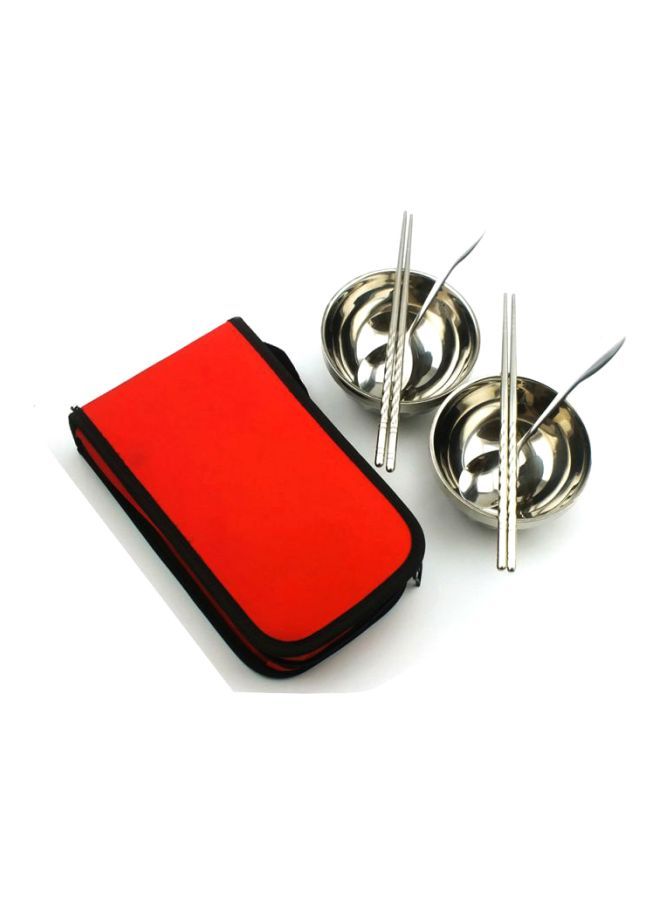 إسكدنيا طقم أدوات المائدة من الإستانليس ستيل 6 قطع عدد 2 سلطانية و2 أعواد طعام صينية ملعقة فضي Bowls 12x6 cm, Chopsticks 22.5 Spoons 3.8x17x2 cm , Storage Bag 24x14x7.5سم - Image 5