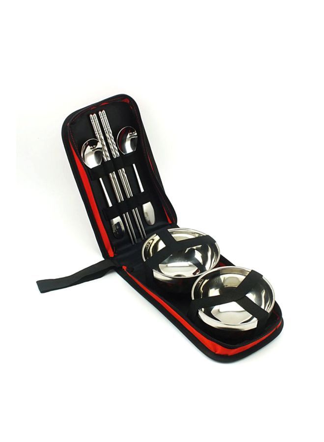 إسكدنيا طقم أدوات المائدة من الإستانليس ستيل 6 قطع عدد 2 سلطانية و2 أعواد طعام صينية ملعقة فضي Bowls 12x6 cm, Chopsticks 22.5 Spoons 3.8x17x2 cm , Storage Bag 24x14x7.5سم - Image 4