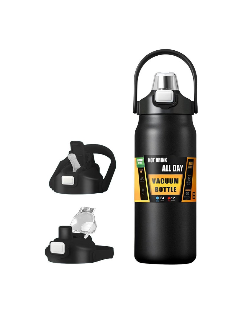 إيسي زجاجة ماءزجاجة مياه معزولة من الفولاذ المقاوم للصدأ سعة 1500 مل، قارورة رياضية مفرغة من الهواء مزدوجة الجدار مع غطاء ماصة وفوهة، ترمس محمول مانع للتسرب للاستخدام في الهواء الطلق والسفر واللياقة البدنية - Image 1