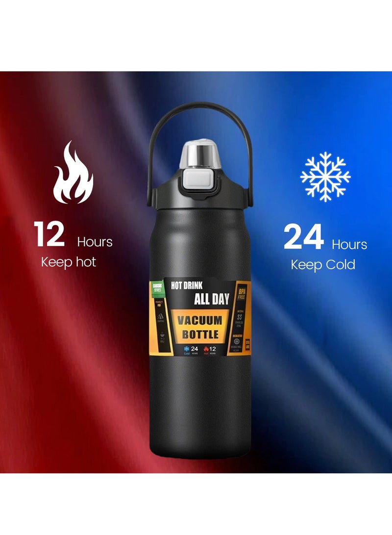 إيسي زجاجة ماءزجاجة مياه معزولة من الفولاذ المقاوم للصدأ سعة 1500 مل، قارورة رياضية مفرغة من الهواء مزدوجة الجدار مع غطاء ماصة وفوهة، ترمس محمول مانع للتسرب للاستخدام في الهواء الطلق والسفر واللياقة البدنية - Image 4