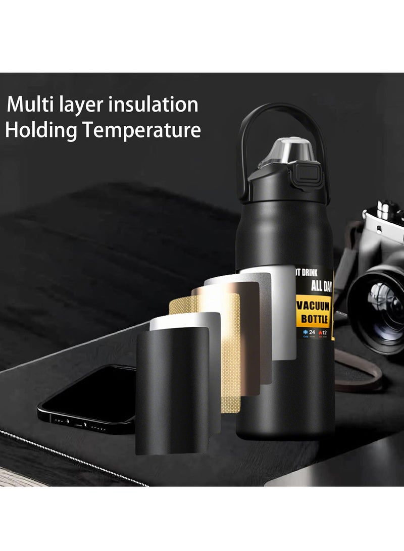 إيسي زجاجة ماءزجاجة مياه معزولة من الفولاذ المقاوم للصدأ سعة 1500 مل، قارورة رياضية مفرغة من الهواء مزدوجة الجدار مع غطاء ماصة وفوهة، ترمس محمول مانع للتسرب للاستخدام في الهواء الطلق والسفر واللياقة البدنية - Image 5