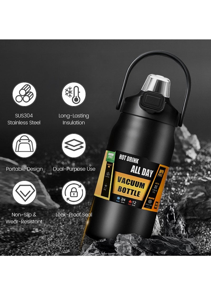 إيسي زجاجة ماءزجاجة مياه معزولة من الفولاذ المقاوم للصدأ سعة 1500 مل، قارورة رياضية مفرغة من الهواء مزدوجة الجدار مع غطاء ماصة وفوهة، ترمس محمول مانع للتسرب للاستخدام في الهواء الطلق والسفر واللياقة البدنية - Image 2