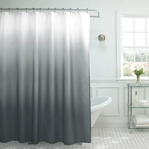 Creative Home Ideas Waffle Weave Shower Curtain Set, 70" x 72", Dark Grey Ombre 13 Piece - Image 1