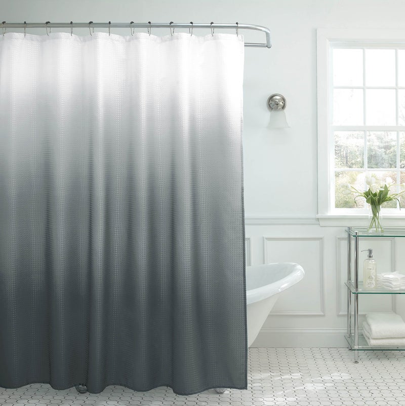Creative Home Ideas Waffle Weave Shower Curtain Set, 70" x 72", Dark Grey Ombre 13 Piece - Image 4