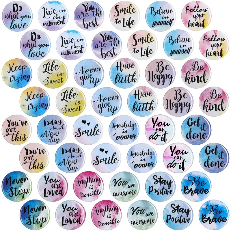 TOODOO 48 Pieces Inspirational Magnets Refrigerator Motivational Fridge Magnets for Lockers Watercolor Round Cute with Encouragement Quotes for Whiteboard Supplies Classic Style