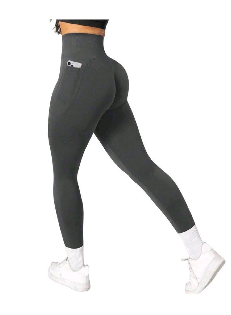 Sweet Cathy Seamless Yoga Pants High Waist Leggings 2 Side Pockets Sport Pants Tummy Control Scrunch Butt Lift Stretchable Tights Waist Compression Fitness Gym - Image 5