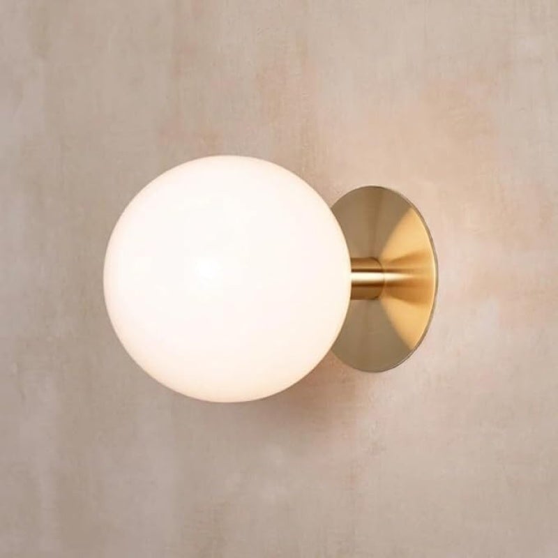 Medieval Style Golden White Milk Glass Semi-flush Mount Ceiling Lamp, Retro Gold Wall Lamp - Image 1