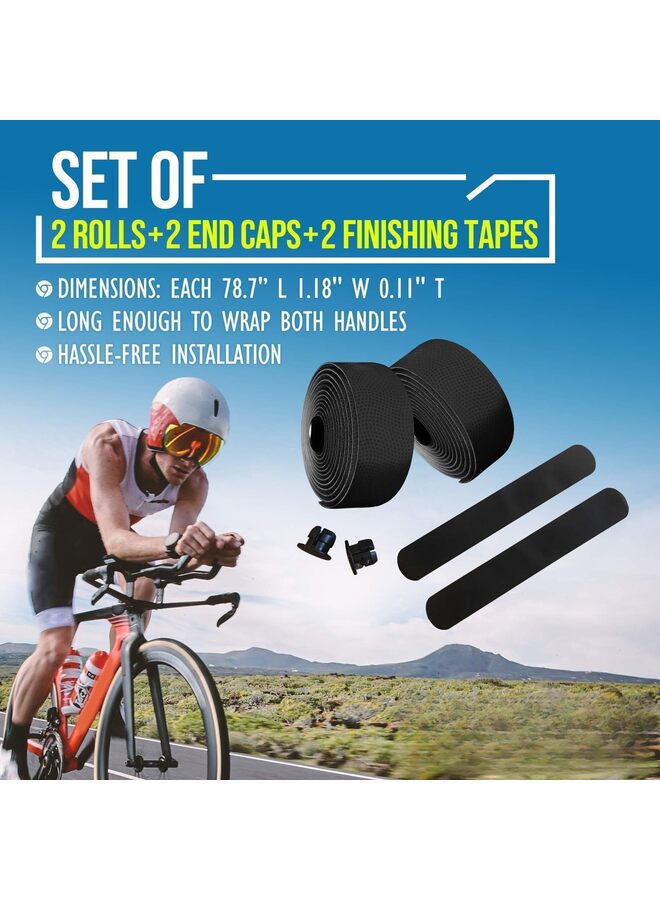 LAMAY Bike Handlebar Tape PU (Set of 2) Black White - Enhance Your Bike Grip with These Bicycle Handle bar Tape - Wrap Your Bike for an Awesome Comfortable Ride(BLACK) - Image 2