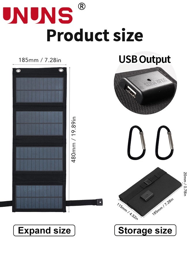 UNUNS 20W Foldable Solar Panel Bag,4 Fold Charging Bag for Emergency Charging,Outdoor Portable Charging Panel For Mobile Phone or Mini Fan,Black - Image 2