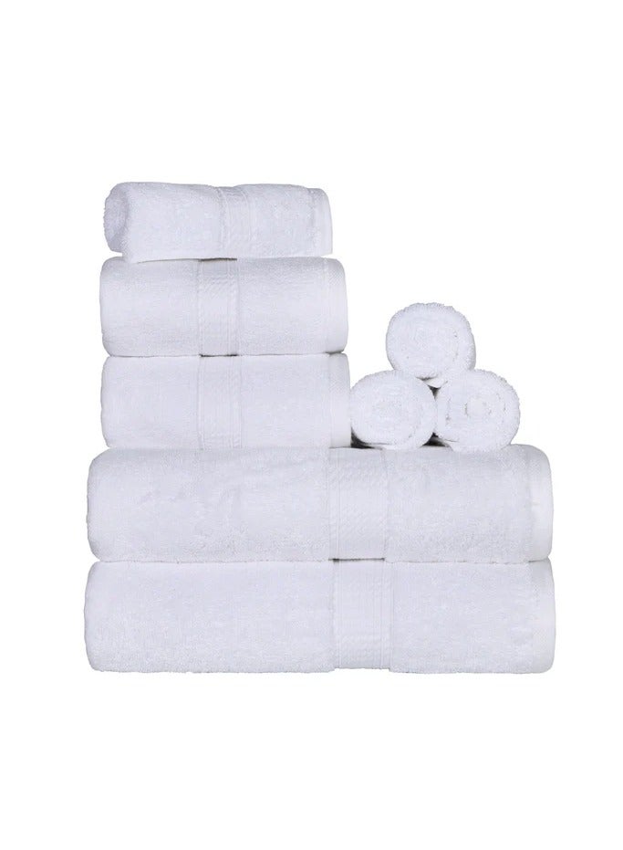 Comfy 8 Piece Highly Absorbent 600Gsm Combed Cotton White Hotel Quality Towel Set - Image 1