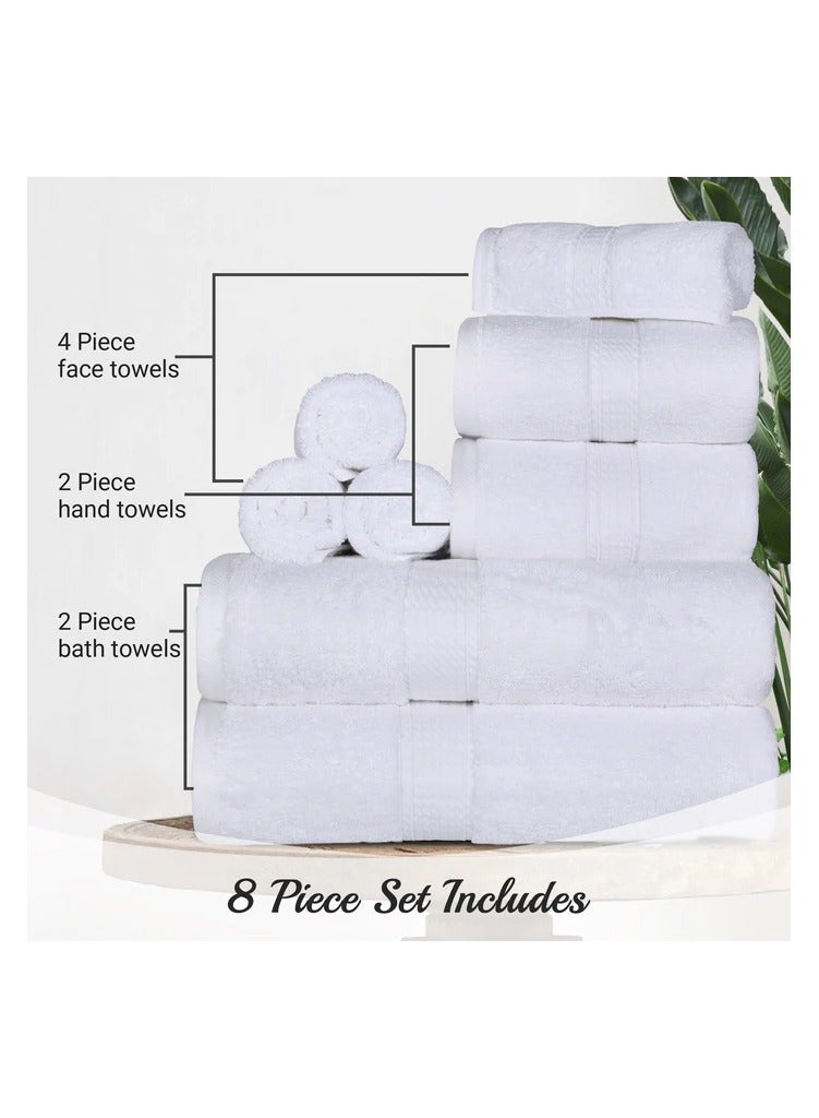 Comfy 8 Piece Highly Absorbent 600Gsm Combed Cotton White Hotel Quality Towel Set - Image 2