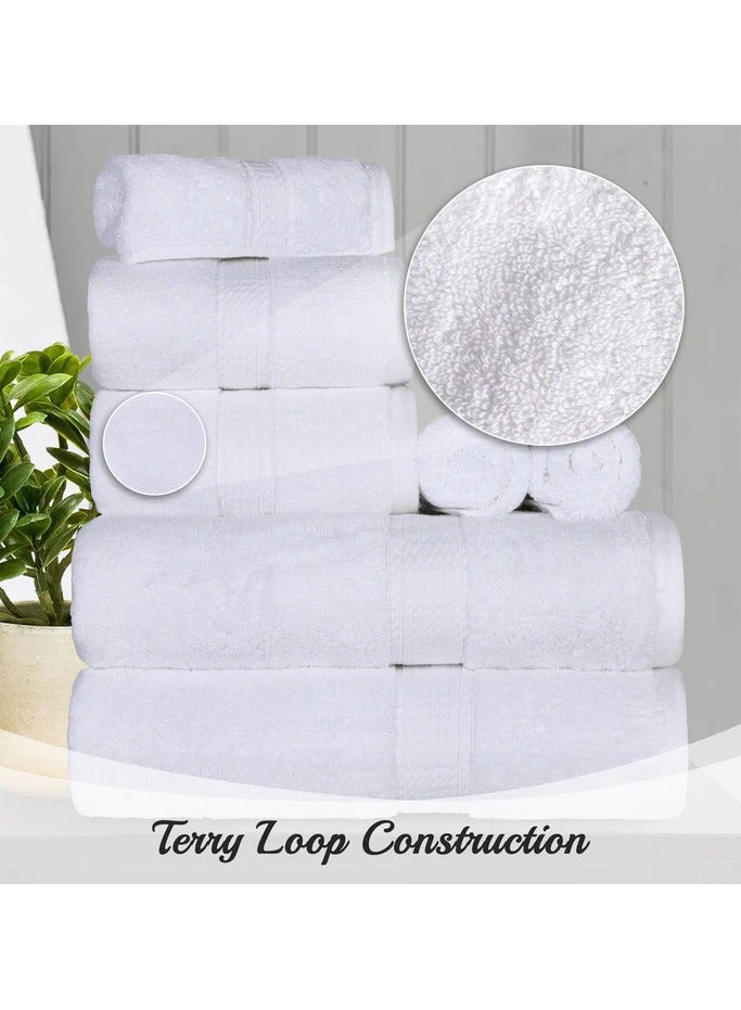 Comfy 8 Piece Highly Absorbent 600Gsm Combed Cotton White Hotel Quality Towel Set - Image 3