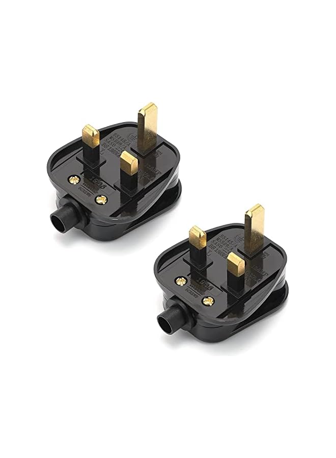 PROMASS promass UK 13 A Fused Mains with Cord Grip Rewireable Plugs Black 3 Pin UK Mains Top Plug 13A 13 AMP Appliance Power Socket Fuse Adapter Household Black - Pack of 2  - Image 1