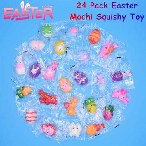 Howzcci 24 Pack Easter Mochi Squishy Toys Squishies Easter Toys with 24 PCS Plastic Easter Eggs for Kids Girls Boys Party Favors Easter Basket Stuffers Party Favors Candy Bags Gifts - Image 5
