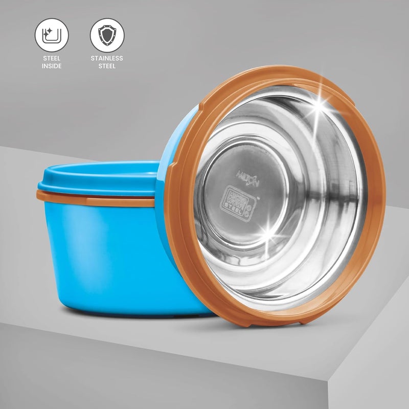 Milton MILTON Flexi 3+1 Lunch Box with Insulated Fabric Jacket, 4 Inner Stainless Steel Containers (180 ml, 320 ml, 320 ml, 450 ml), Microwave Safe & Leak-Proof Tiffin for Office, School, College, Blue  - Image 3