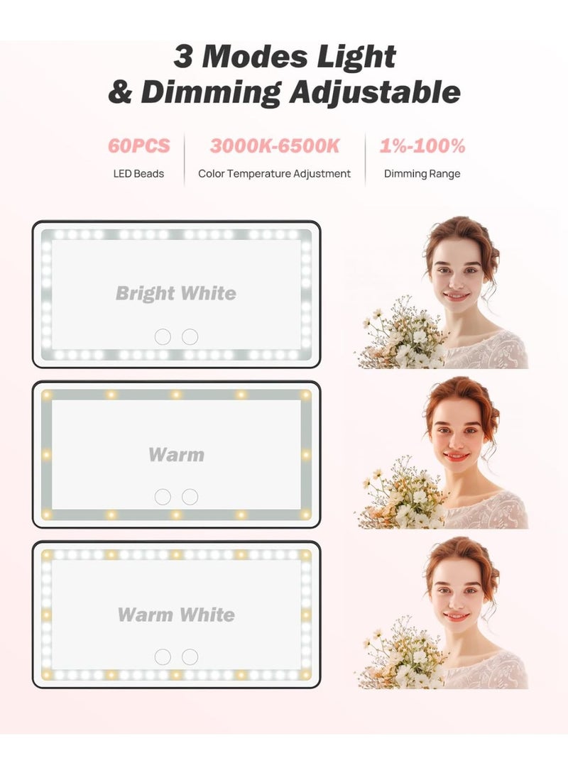 Arabest Car Sun Visor Vanity Mirror With Lights, 3 Light Modes & 60 LEDs, Rechargeable Dimmable Touch Control Travel Makeup Mirror for Truck SUV - Image 2