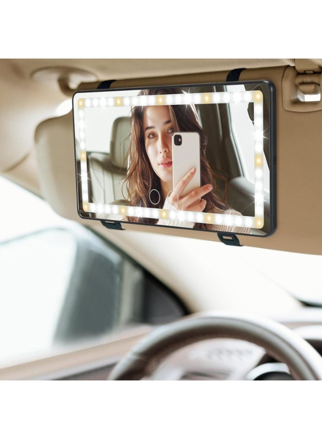Arabest Car Sun Visor Vanity Mirror With Lights, 3 Light Modes & 60 LEDs, Rechargeable Dimmable Touch Control Travel Makeup Mirror for Truck SUV - Image 1