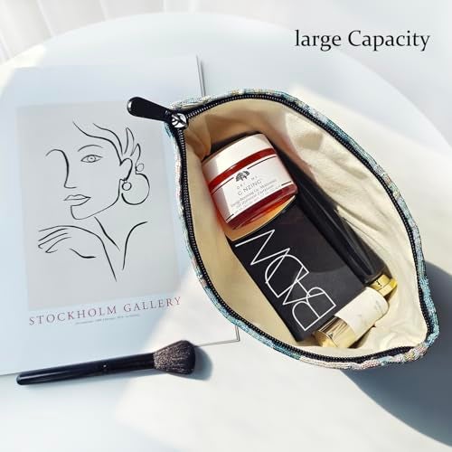 STARDW Aesthetic Floral Makeup Bag Cute Small Cosmetic Bags for Women Girls, Travel Toiletry Bag Large Capacity Zipper Makeup Pouch, Purse Organizer Pouches (Oil Painting Style) - Image 3