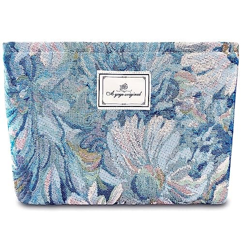 STARDW Aesthetic Floral Makeup Bag Cute Small Cosmetic Bags for Women Girls, Travel Toiletry Bag Large Capacity Zipper Makeup Pouch, Purse Organizer Pouches (Oil Painting Style) - Image 1