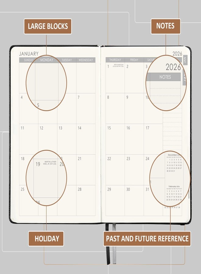 Lemome 2026 Planner - Planner 2026 with Pen Loop, Jan 2026 - Dec 2026, to Achieve Your Goals & Improve Productivity, Thick Paper, 40 Note Pages, Inner Pocket, 5.75" x 8.25" - Black - Image 3