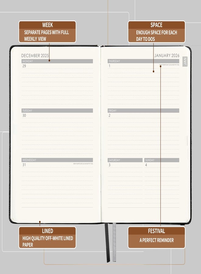 Lemome 2026 Planner - Planner 2026 with Pen Loop, Jan 2026 - Dec 2026, to Achieve Your Goals & Improve Productivity, Thick Paper, 40 Note Pages, Inner Pocket, 5.75" x 8.25" - Black - Image 4