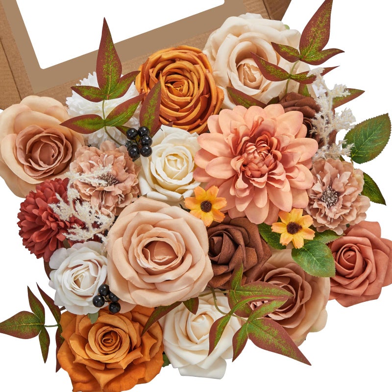 Serwalin Wedding Decor  Orange Flowers Artificial Centerpieces Wreaths  Autumn Floral Arrangements Fake Boho Decor DIY Terracotta Flowers Box Set