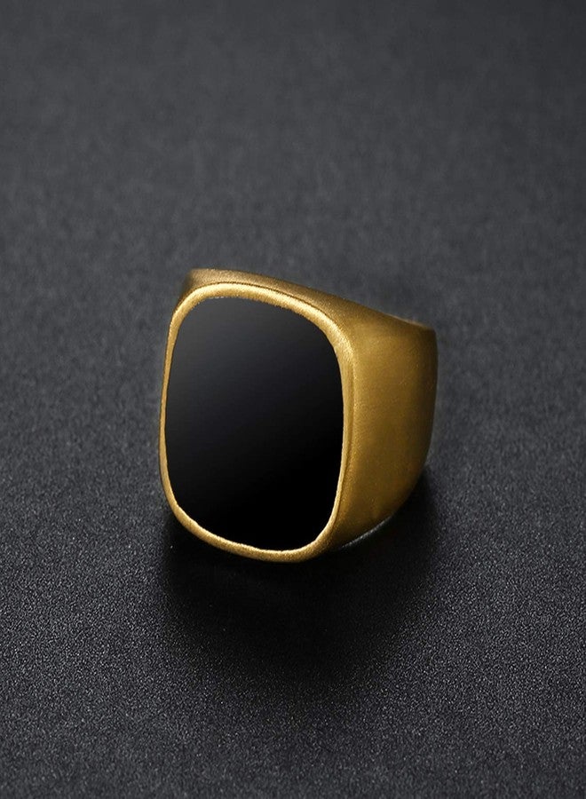 enhong Mens Rings Stainless Steel Square Signet Rings for Men,Gold Pinky Thumb Ring for Dad Father Jewelry Gift for Him,Men's Ring for Biker Size 10 w/Enamel Top - Image 2