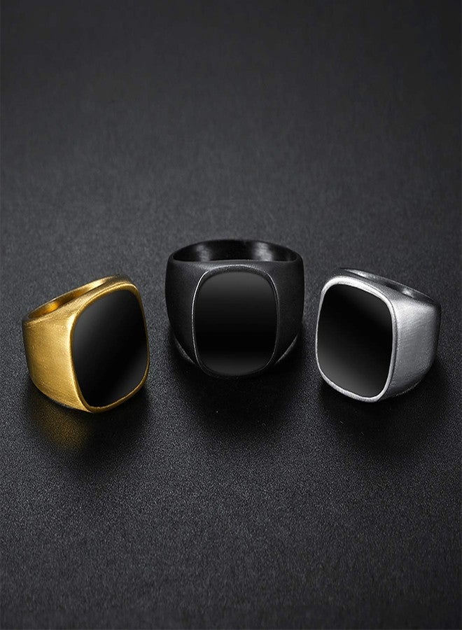 enhong Mens Rings Stainless Steel Square Signet Rings for Men,Gold Pinky Thumb Ring for Dad Father Jewelry Gift for Him,Men's Ring for Biker Size 10 w/Enamel Top - Image 5