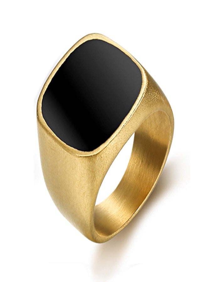 enhong Mens Rings Stainless Steel Square Signet Rings for Men,Gold Pinky Thumb Ring for Dad Father Jewelry Gift for Him,Men's Ring for Biker Size 10 w/Enamel Top - Image 1