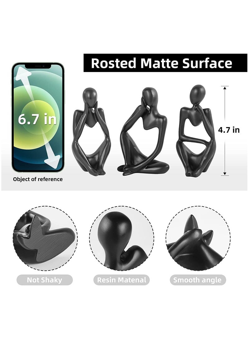 HOME TASTE Home Taste Thinker Statue Abstract Statues Home Decor Abstract Sculpture Resin Statues Modern Shelf Decor Desktop Sitting Desktop Thinker Statue Abstract Sculpture Statue(3- Pieces Set) (Black Colour)  - Image 2