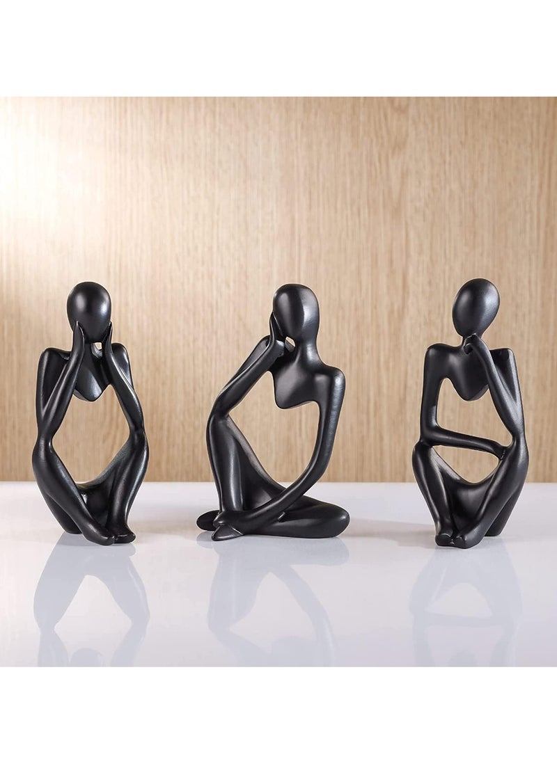 HOME TASTE Home Taste Thinker Statue Abstract Statues Home Decor Abstract Sculpture Resin Statues Modern Shelf Decor Desktop Sitting Desktop Thinker Statue Abstract Sculpture Statue(3- Pieces Set) (Black Colour)  - Image 3