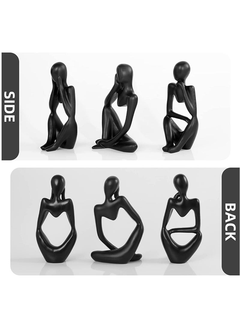 HOME TASTE Home Taste Thinker Statue Abstract Statues Home Decor Abstract Sculpture Resin Statues Modern Shelf Decor Desktop Sitting Desktop Thinker Statue Abstract Sculpture Statue(3- Pieces Set) (Black Colour)  - Image 5