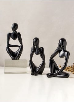 HOME TASTE Home Taste Thinker Statue Abstract Statues Home Decor Abstract Sculpture Resin Statues Modern Shelf Decor Desktop Sitting Desktop Thinker Statue Abstract Sculpture Statue(3- Pieces Set) (Black Colour) 