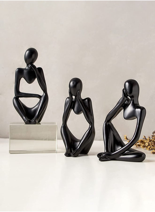 HOME TASTE - Home Taste Thinker Statue Abstract Statues Home Decor Abstract Sculpture Resin Statues Modern Shelf Decor Desktop Sitting Desktop Thinker Statue Abstract Sculpture Statue(3- Pieces Set) (Black Colour) - Image 1